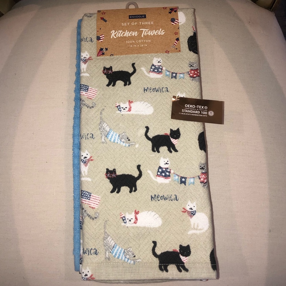 ✨NWT✨ Set of 3 Patriotic Independence Day Cats Theme Kitchen Towels